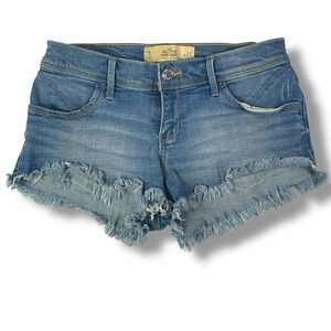 Hollister Sz 5 W27 Denim Shorts Low Rise Distressed Blue Y2K shortie Micro Mini